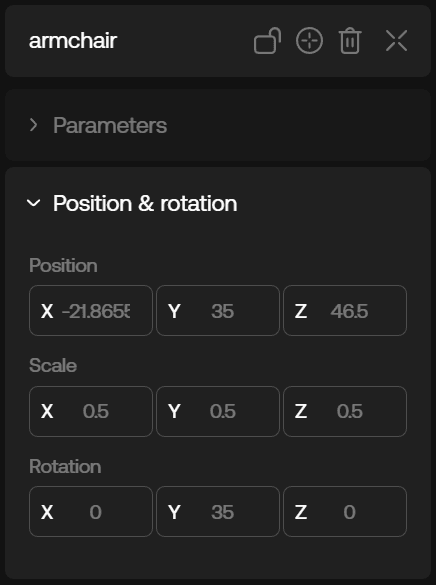 armchair 1 transform values